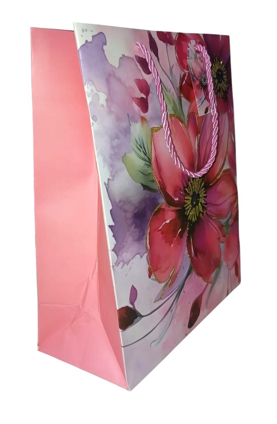 SACOLA FLORES C/GLITTER 32X26X12CM